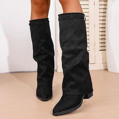 Generisch Tiefel Damen Elegante Form Fold Over Stiefel Slouch Block Heels Dressy Kniestiefel Fashion Stiefel Plateau Chunky Heel Stretch Boots Übergangssaisons, Freizeit, Geschäft, Büroarbeit thumbnail 7