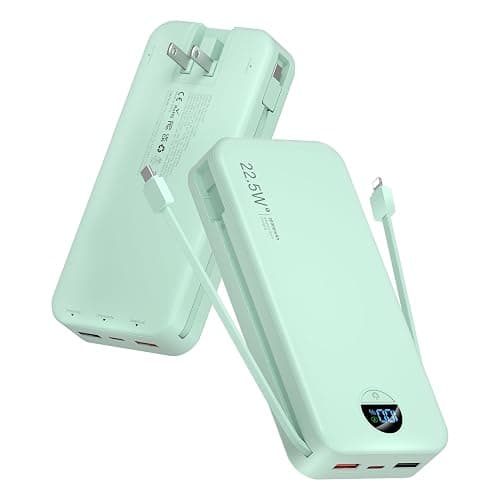 citicr Portable Charger Power Bank, 20000mAh 22.5W USB C Fast Charging with Built-in Cables & Wall Plug, External Battery Pack with LED Display, Travel Essential for iPhone, iPad, Samsung Green - Image 1