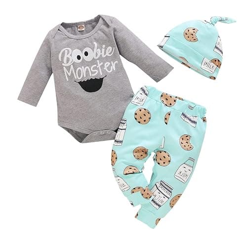 Aoswep Newborn Infant Baby Clothes Long Sleeve Romper + Pants + Hat 3PCS Outfits Set - Image 1