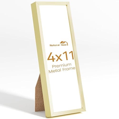 Natural Homi 4x11 Aluminum Metal Picture Frame,Tempered Glass Gold Photo Frame 4x11 for Family Photo,Posters,Art,Document to Wall Mount Horizontally or Vertically - Image 1