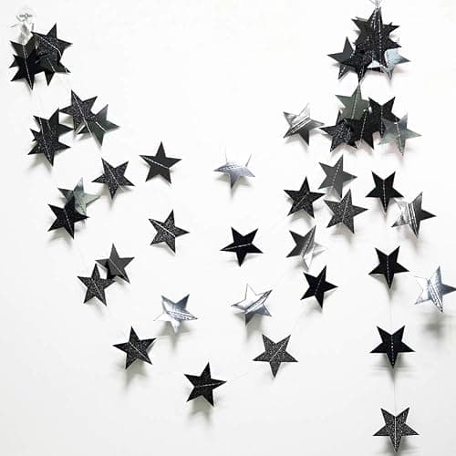 Cheerland Black Silver Moon Garland Twilight Birthday Decoration Star Streamer Gothic Party Decor Garland Ramadan Eid Mubarak Glitter Banner Celestial Wedding Baby Shower Summerween Halloween Decor thumbnail 4