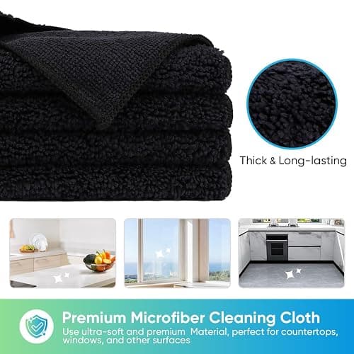HOMEXCEL Microfiber Cleaning Cloth, 12 Pack Premium Microfiber Towels for Cars, Lint Free, Scratch-Free, Highly Absorbent, Reusable Cleaning Rags for Car, Household, Kitchen, Window, 11.5"X11.5" Black thumbnail 3