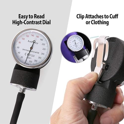 LotFancy Aneroid Sphygmomanometer with Stethoscope Kit, Universal BP Cuff (10”-16”), Adult Professional Manual Blood Pressure Monitor, Zipper Case Included, Purple thumbnail 5