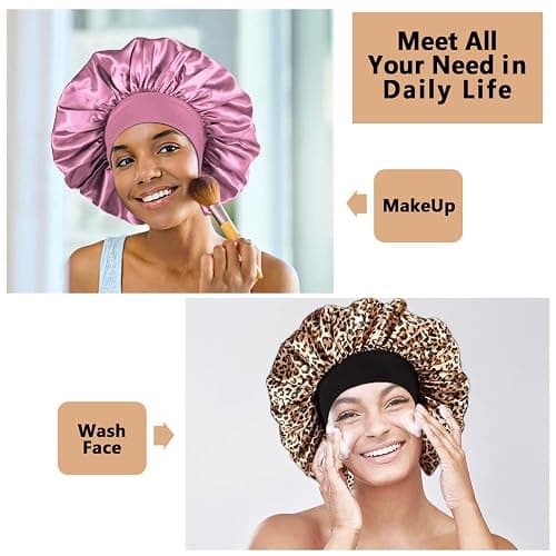 3PCS Extra Large Satin Bonnets for Sleeping, Hair Bonnets for Black Women Braids Curly Hair, C thumbnail 5