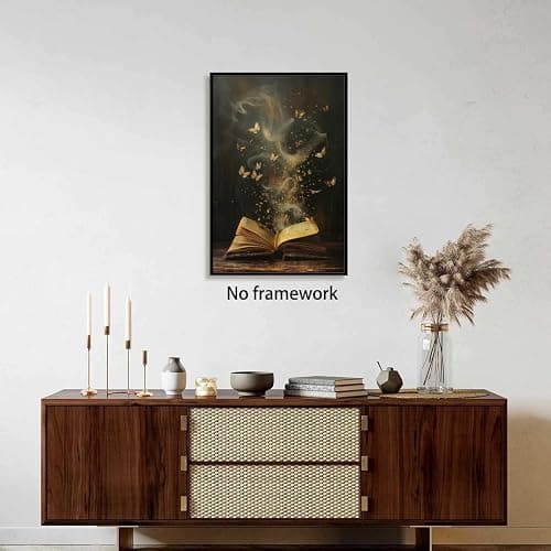 Vintage Moody Victorian Bookish Wall Art Magical Book Butterflies Canvas Print Retro Dark Academia Reading Nook Painting for Library Bookclub Bedroom Book Lover Decor 12x18inch Unframed - 12L" x 18W" - style-1 Unframed thumbnail 3