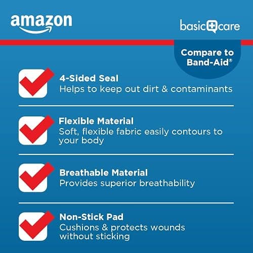 Amazon Basic Care Flexible Fabric Adhesive Bandages, First Aid for Wounds and Scrapes, Breathable First Aid Wound Care Supplies, Assorted Sizes, 100 Count thumbnail 5
