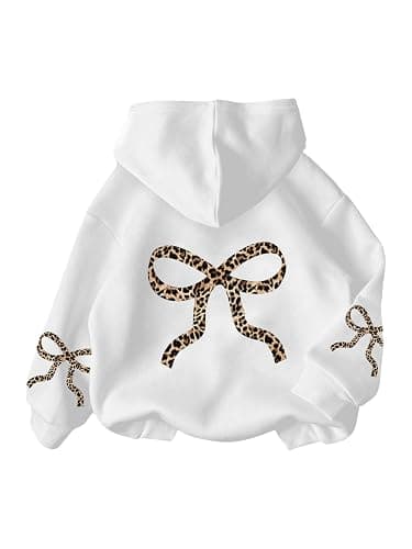 RoseSeek Girl's Bow Cheetah Leopard Hoodies Long Sleeve Pullover Tops Preppy Cute Sweatshirts Hoodies - Image 1