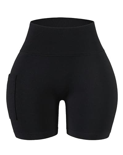 AUROLA Influence Workout Shorts for Women,2.5 3.5 4.5 5.5 6.5 No Roll Up Squat Proof Scrunch Seamless Compression Gym Short - 4.5" Side Pocket - X-Large - Black thumbnail 2