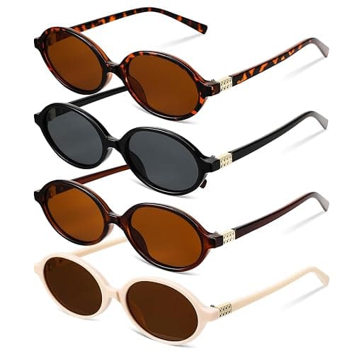 JATEBI 4 Pack Retro Oval/Rectangular Sunglasses for Women Men 90s y2k Small Vintage Style UV Protection Sun Glasses - Image 1