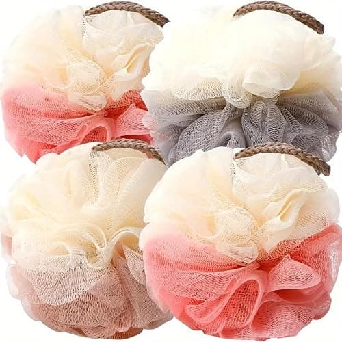 Luffa Loofah Sponge Shower Loofahs Shower Bath Sponges Exfoliating Mesh Pouf Mesh Balls 4 Pack for Body Wash 4.72in - Image 1