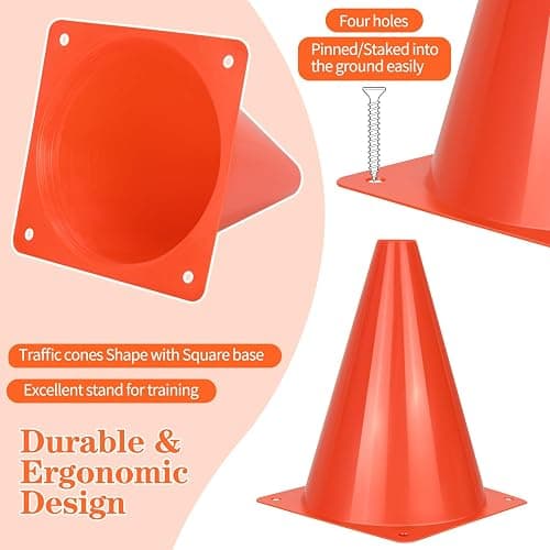 PXZBLG 12/24/50pcs Soccer Cones, 7" Plastic Traffic Cones | for Sports Training, Football, Soccer, Basketball, Coaching, Practice thumbnail 4