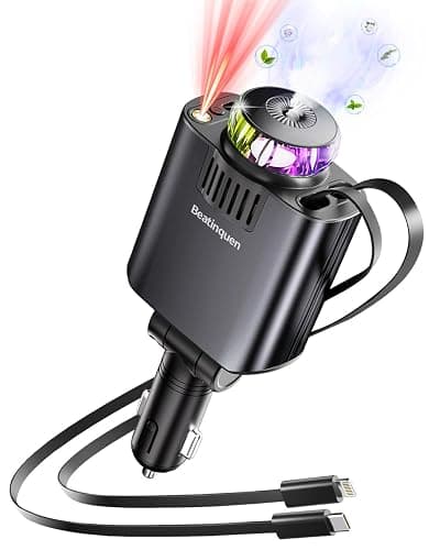 Retractable Car Charger with Air Freshener Diffuser & Star Lights,Multi Port Cigarette Lighter Adapter for iPhone Car Phone Charger USB-C/Type-C Fast Charging with 2 Retractable Cable,Car aromatherapy - Image 1