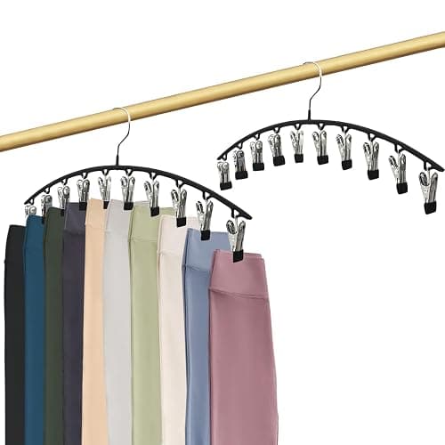 Legging Organizer Closet Organizers and Storage, Pants Hangers Space Saving with 10 Clips, 2 Pack Multi-Function Clothes Hangers for Leggings, Pants, Jeans, Skirts, Hats, Scarves, Socks (Black) - Image 1