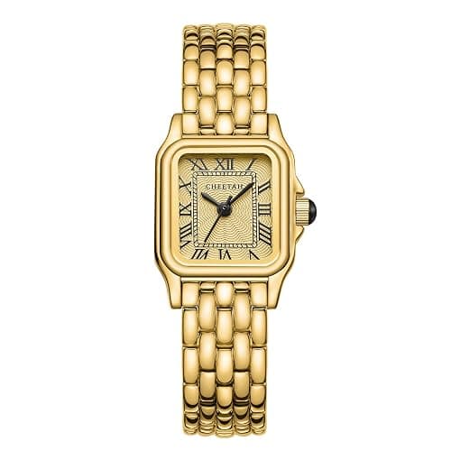 CHEETAH Gold Watches for Women with Small Vintage Bracelet, Rectangular Case Roman Dial - Image 1