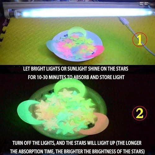 200 Pcs Colorful Glow in The Dark Luminous Stars and Moon Fluorescent Noctilucent Plastic Wall Stickers Murals Decals for Home Art Decor Ceiling Wall Decorate Kids Bedroom Room Decorations thumbnail 3