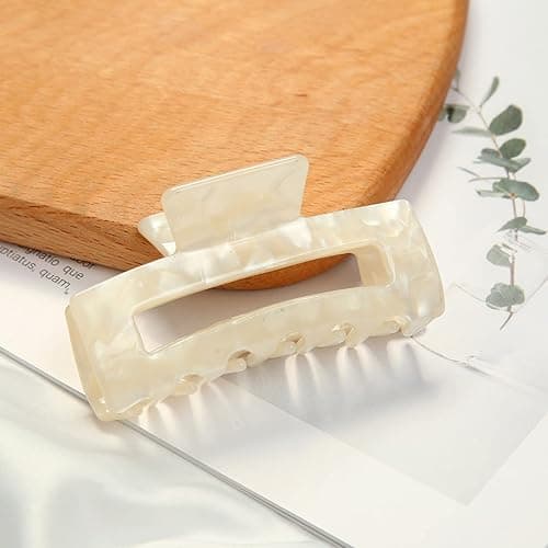Rectangle Hair Claw Clips for Women - Non-slip Thick Hair Clips Accessories (White) thumbnail 3