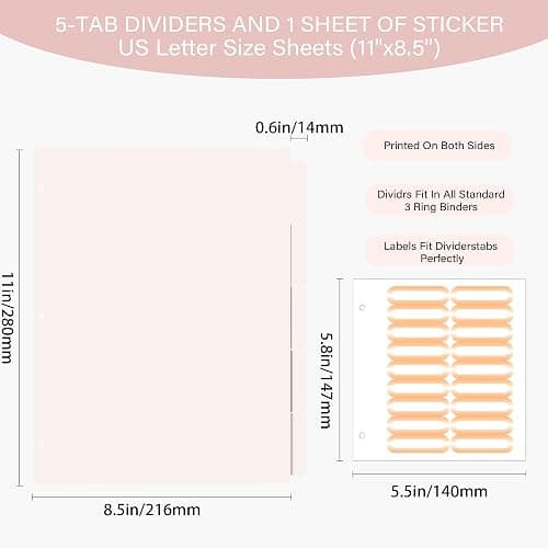 Etzul Hardcover 3 Ring 1 inch Leather Binder, Letter Size Binder Dividers with Tabs, PVC Zipper Pouch, Professional Organizer, Faux Rose Pink Leather thumbnail 2