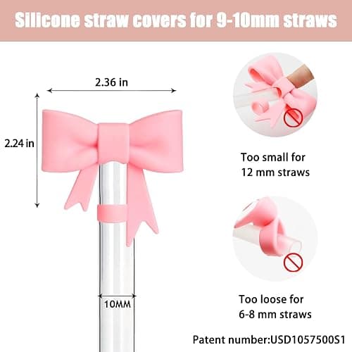 Hpebl 6Pcs Silicone Straw Toppers Covers for Stanley Cups 40/30oz 10mm(0.4in) Dust-Proof Bow Straw Covers Toppers Suitbale for Stanley Cup Accessories Reusable Straws Caps (Colorful B) thumbnail 3