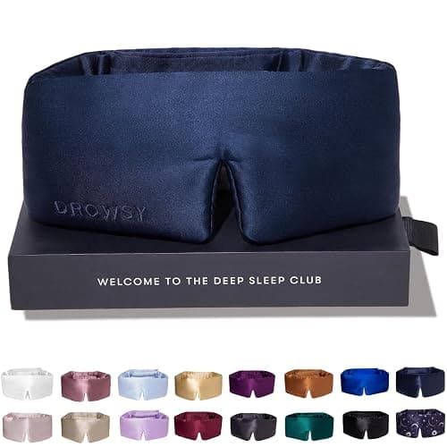 DROWSY Silk Sleep Mask - Face-Hugging, Padded Cocoon for Luxury Sleep in Total Darkness - 100% Pure Mulberry Silk, Skin-Hydrating & Adjustable (Midnight Blue) - Image 1