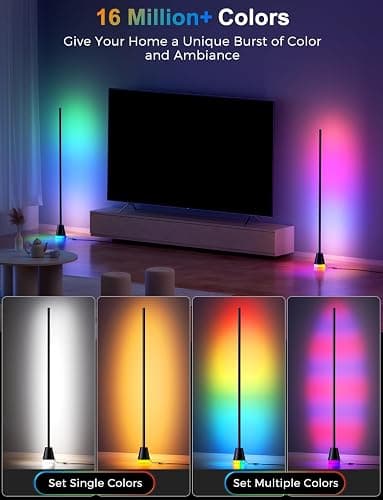 Alfolive Corner Floor Lamp, Smart RGB Lamps for Living Room Bedroom, APP & Remote Control Tall Standing LED Lights, 16 Million DIY Colors Modern Ambient Lighting with Music Sync & Timer, Jet Black thumbnail 3