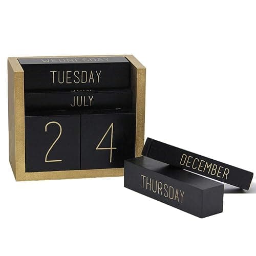 Juegoal Wooden Perpetual Calendar, Wooden Block Daily Calendar Office Desk Accessories (Black) thumbnail 4