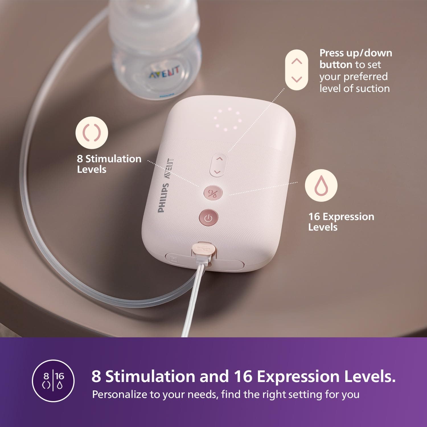 Philips Avent Electric Breast Pump | No.1 Brand Recommended by Moms Worldwide | Natural Motion Technology | One Size Fits all | 3X Faster Expression | 8 + 16 Expression and Stimulation settings | Corded | Quiet Motor | SCF395/11 thumbnail 5
