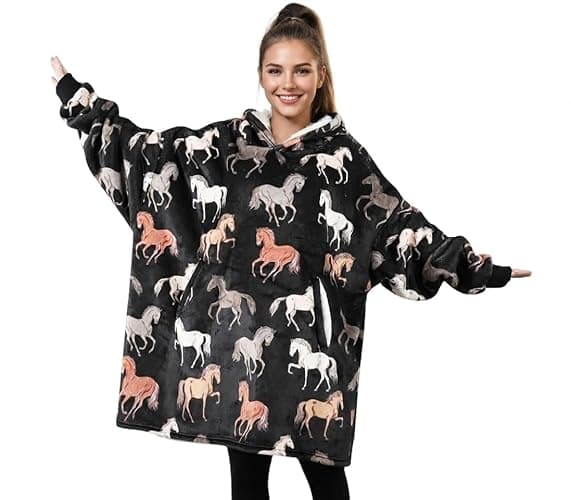 Huglanket Horse Gifts for Girls, Women, Horse Lovers, Wearable Flannel Horse Blanket Hoodies - Image 1