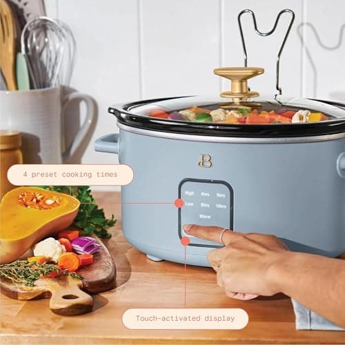 Beautiful 4-Quart Slow Cooker with Touch-Activated Display, Programmable Digital Controls, Removable Non-Stick Pot, Keep Warm Function, by Drew Barrymore (Cornflower Blue) thumbnail 5