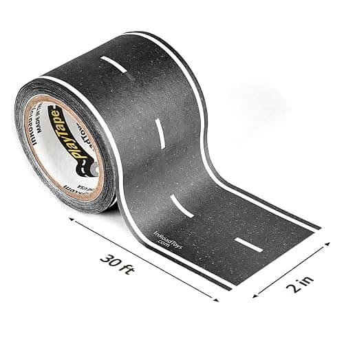 PlayTape Road Tape for Toy Cars - Sticks to Flat Surfaces, No Residue; 2 inch Wide x 30 ft Asphalt Road thumbnail 3