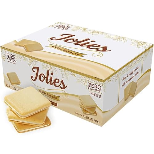 ChocZero Chocolate Cookies, White Chocolate Jolies – Gluten Free, No Added Sugar, 20 Crispy Chocolate Filled Keto Cookies Per Box, 8 Ounce - Image 1