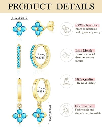 FROLOVER 3 Pairs Gold Hoop Earrings Set for Women, Hypoallergenic 14K Gold Plated Huggie Earrings Stacks for Multiple Piercing Dainty Stud Earring Cartilage Birthstone Earring Women Jewelry Gift thumbnail 6