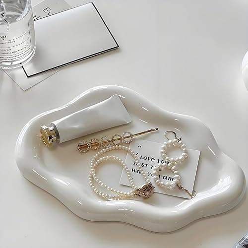 Ceramic Jewellery Dish Trinket Dish Jewelry Tray Cloud Shape Tray Perfume Tray Rings/Earrings/Bracelets/Watch/Keys Tray for Valentine's Day//Mother's Day/Birthday Gift (White) thumbnail 2