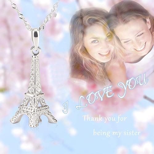 Gemschest Sterling Silver Eiffel Tower Pendant Necklace Paris Jewelry for Mom Women with 18" Silver Chain thumbnail 6