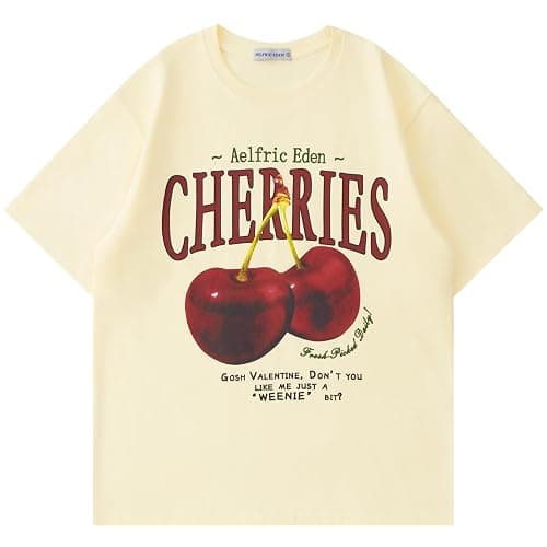 Aelfric Eden Oversized Graphic Tees Unisex Cherries Print T Shirts Casual Summer Short Sleeve Top Cotton Cute Tee Shirt - Image 1