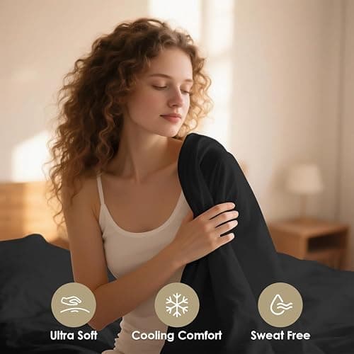 CozySmile Twin XL Sheet Set - 3 Piece Silky Soft Breathable Bed Sheet & Pillowcase Set, 16" Deep Pocket Hotel Luxury Wrinkle Free Easy Care Bedding Sheets, Black thumbnail 2