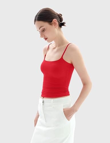 PUMIEY Women's Square Neck Tank Top Adjustable Spaghetti Straps Sleeveless Basic Tops Sharp Collection thumbnail 3