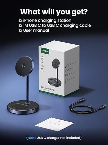 UGREEN MagFlow 2-in-1 Magnetic Wireless Charging Stand Fast Wireless Charger for iPhone 17 16 15 14 13 12 Series and AirPods, MagSafe Compatible Qi Charging Stand with 3 FT USB-C Cable (No AC Adapter) thumbnail 7