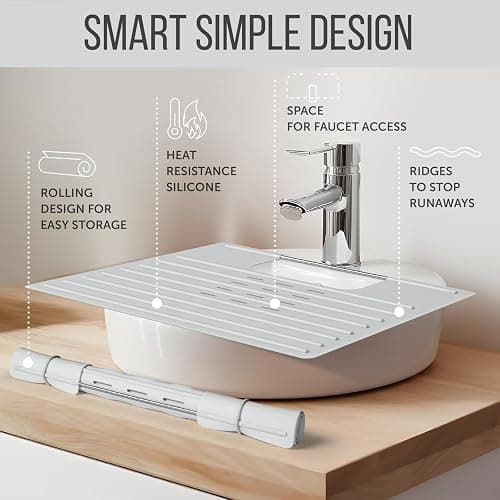 Maplefield Bathroom Sink Cover for Counter Space, Heat Resistant Silicone Sink Mat for Your Beauty Routine, Small Bathroom Space Saver Sink Cover for Makeup (Gray Large, 22 x 2 x 2 Inches) thumbnail 7