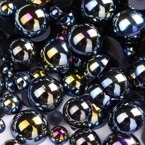 1000PCS Mixed Sizes 3/4/5/6/8/10mm Flatback Half Round Pearls Gems for Crafting, AB Color Pearl Beads Stones for Crafts Jewelry Clothes Shoes Dress Nail Art Making Embellishments (Black AB) - Image 1