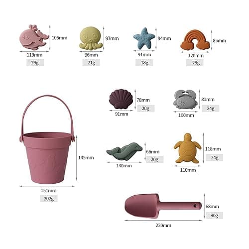 JasCherry Beach Toys for Kids, 10Pcs Silicone Beach Toy Set, Collapsible Beach Bucket, Spade, CrabTurtle Starfish Sand Molds for Beach Party Camping Fun Summer Activities Christmas (A) thumbnail 2