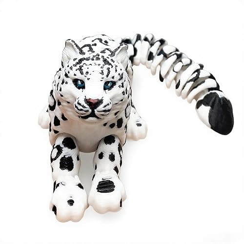 BuQueHM 3D Printed Animals – 8in Snow Leopard Flexible Articulated 3D Animals for Stress Relief & Unique Desk Decor - Image 1