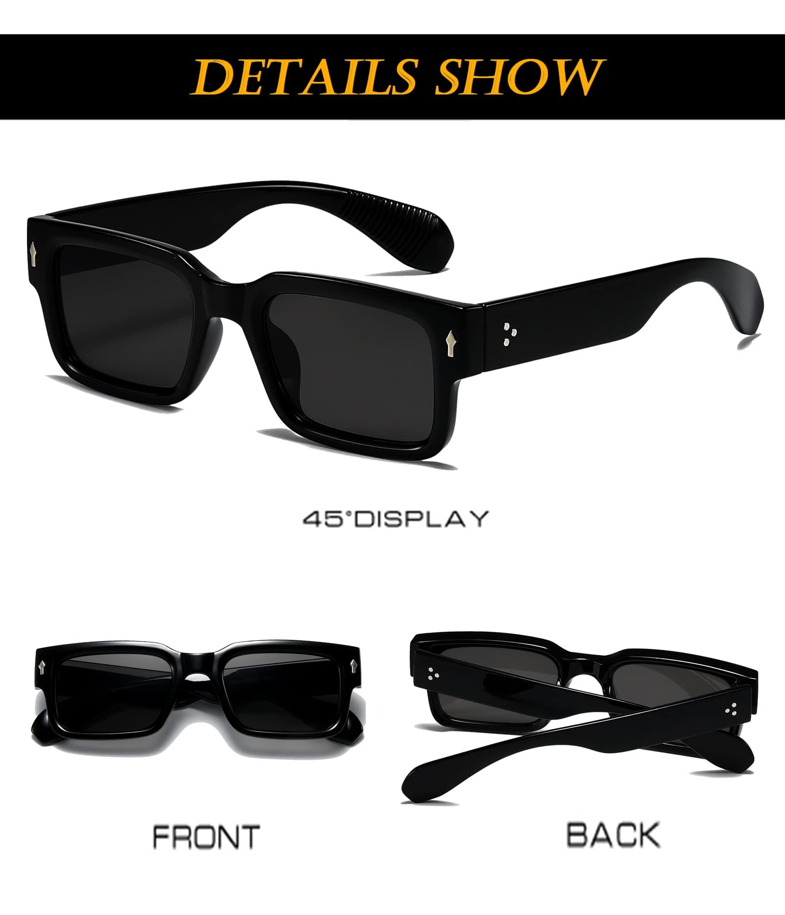 EYLRIM Square Frame Sunglasses for Women Men Trendy Chunky Rectangle Sun Glasses Black Shades UV400 Protection thumbnail 5