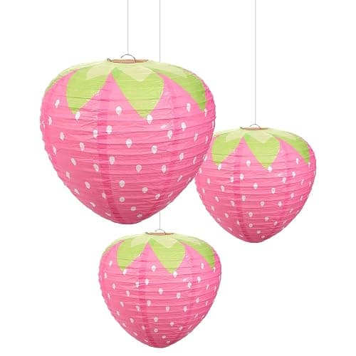 Strawberry Party Decorations,3 PCS Pink Strawberry Paper Lantern, 8" & 12" Strawberrys Lantern Decorations, Strawberrys Themed Decor for Room, Birthday Party, Baby Shower, Wedding, Garden - Image 1