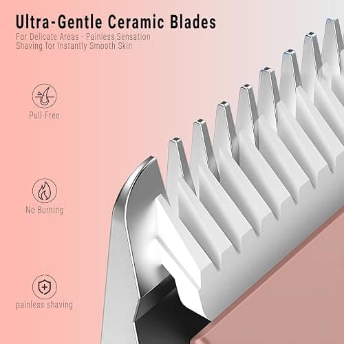 2-in-1 Bikini Trimmer for Women, Bikini Shaver with Dual Heads, Body and Facial Hair Removal, Cordless Rechargeable Electric Razors for Face Chin Pubic Underarm Legs, IPX7 Waterproof, Pink thumbnail 3