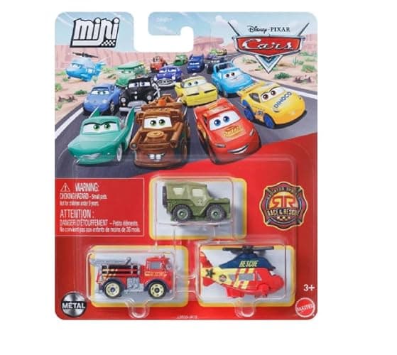 Disney/Pixar Cars Die Cast Metal Mini Racers Sarge, Red & Rotor Turbosky Car 3-Pack - Image 1