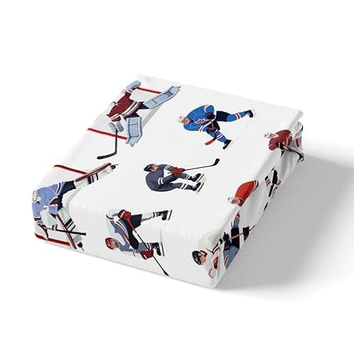 Ice Hockey Sheet Set Twin Kids Sports Event Bedding Set Hockey Player Bed Sheets for Boys Bedroom Decor Soft Winter Sports Hockey Puck Bed Set (Twin Flat Sheet & Fitted Sheet with 1 Pillow Case) thumbnail 4