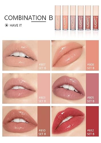 BANGFENG 6PCS Lip Oil Light Lipgloss Set, Moisturizing Hydrating Lip Glow Oil Lip Gloss Kit High Shine Lip Plumping Glass Finish Lip Gloss Liquid Lipstick for Women (Set B) thumbnail 2