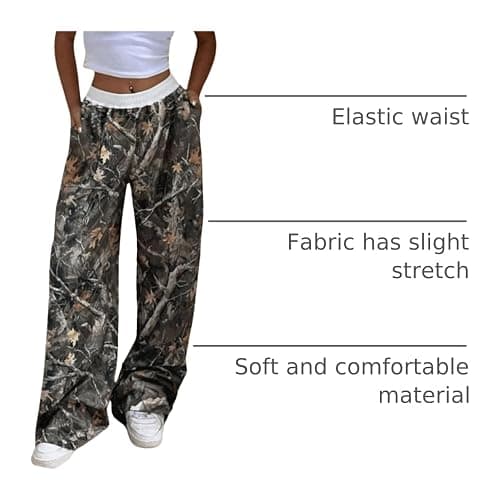 SOLY HUX Women's Camo Pants Elastic Waist Baggy Wide Leg Y2k Sweatpants with Pockets thumbnail 3