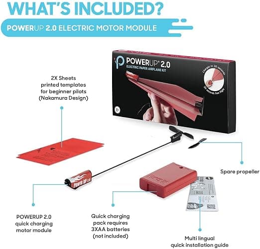 POWERUP 2.0 Paper Airplane Conversion Kit | Electric Motor for DIY Paper Planes | Fly Longer and Farther | Perfect for Kids & Adults | Ready to Use Aeroplane Engine Kits thumbnail 4