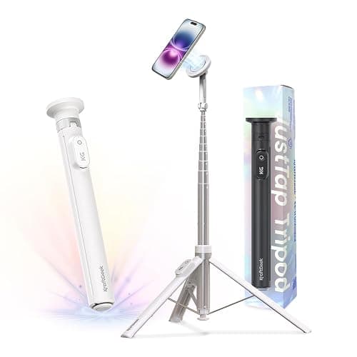 KraftGeek Magnetic Phone Tripod for iPhone MagSafe – 66'' Automatic Selfie Stick with Remote, Portable Tripod Stand for Video Recording, Travel, Vlogging (White) - Image 1